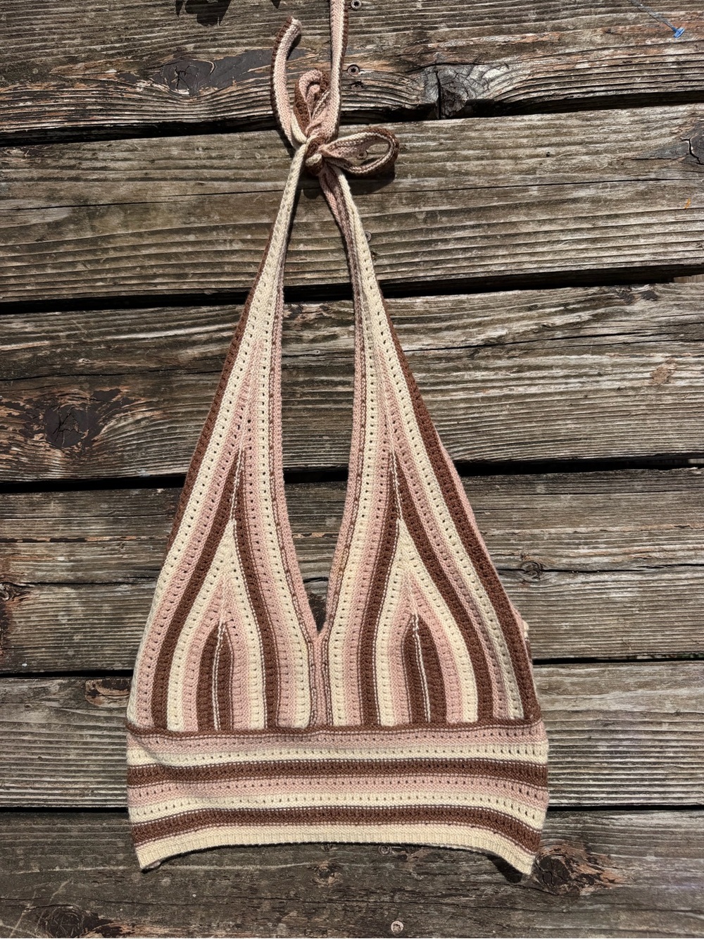 Handcrafted Striped Knit Top in Cream and Brown - Picture 1 of 1
